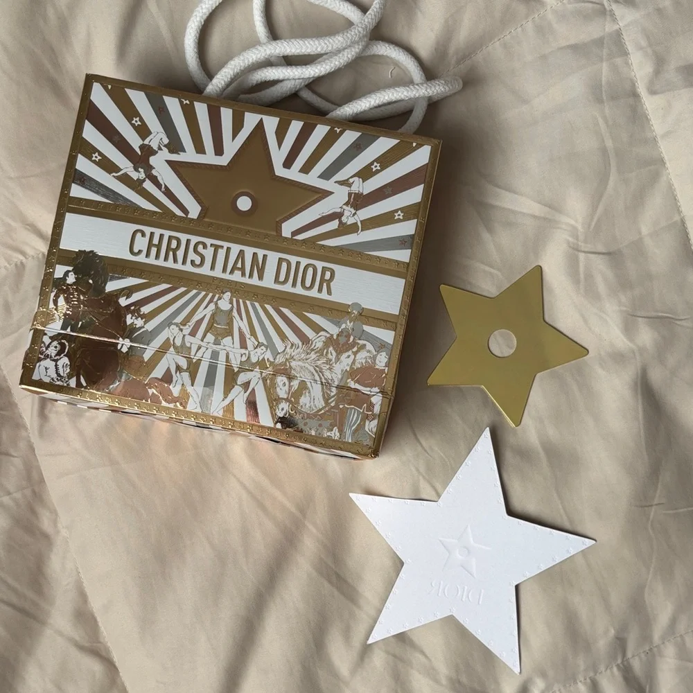 Christian Dior Gold White Star Circus Holiday Rodeo Gift Bag Tag Metal Ornament